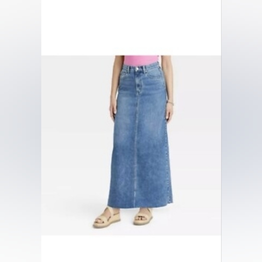 Universal Thread Blue Denim High-Rise Maxi Skirt